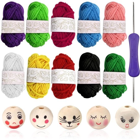 Impostazioni per decorazione con coralli in legno 50 pezzi - decorazioni per volti con sorriso - 20 mm - 10 colori - set di lavorazione a mano - set di artigianato