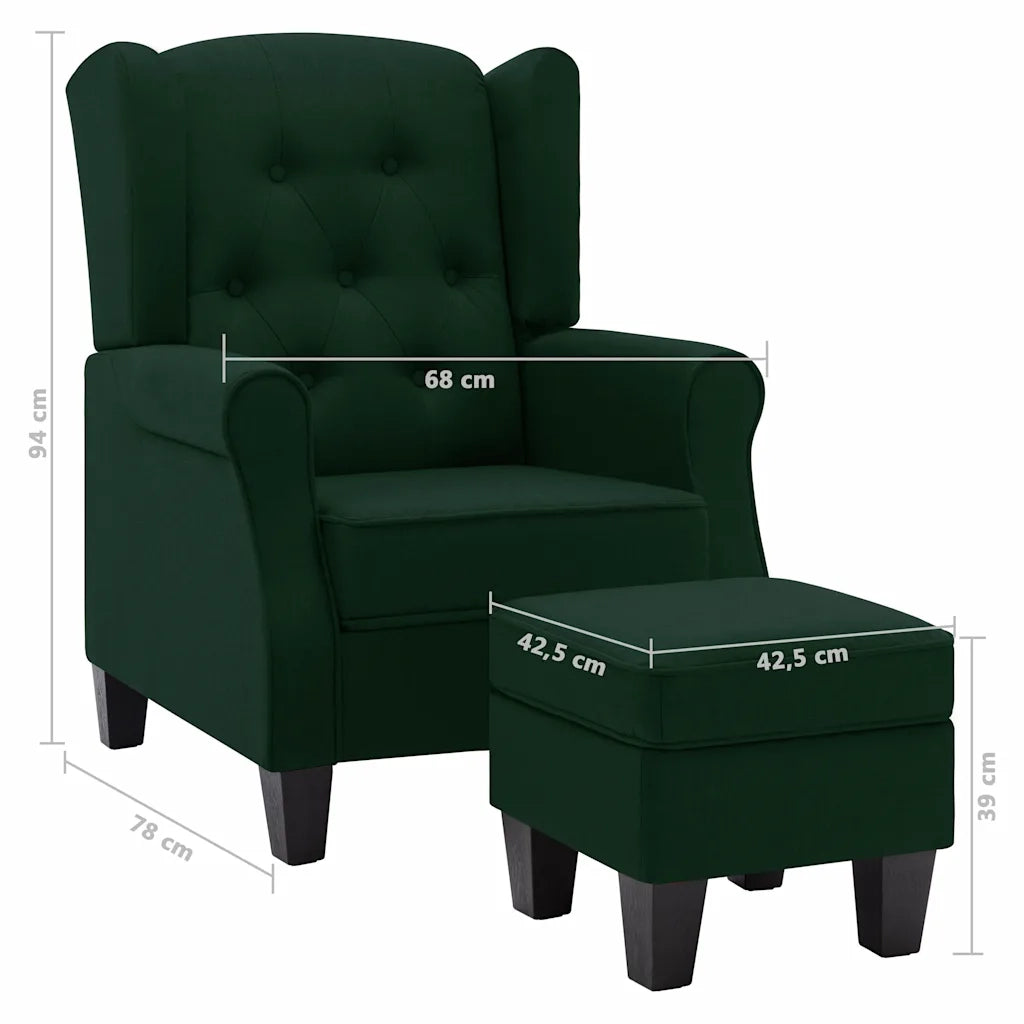 Divano Sedia-Poltrona con Poggiapiedi Verde Scuro in Tessuto 371595