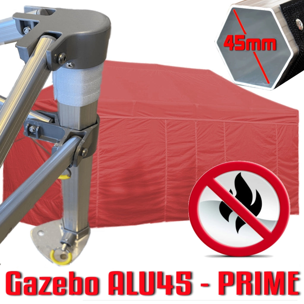 Gazebo 3x6 m rosso certificato IGNIFUGO pieghevole alluminio piantone esagonale 45mm portatile estendibile richiudibile estensibile acciaio con laterali per fiere eventi stand chiosco tenda tendone mercato mercatino