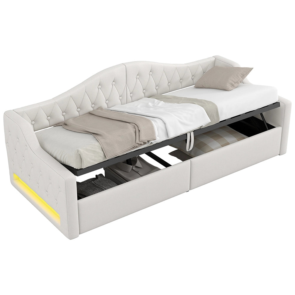 Letto imbottito - Xylo - 90x200cm LED con contenitore, beige