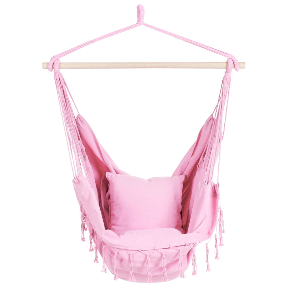 Sedia amaca a dondolo sospesa in cotone rosa per interni ed esterni in stile boho