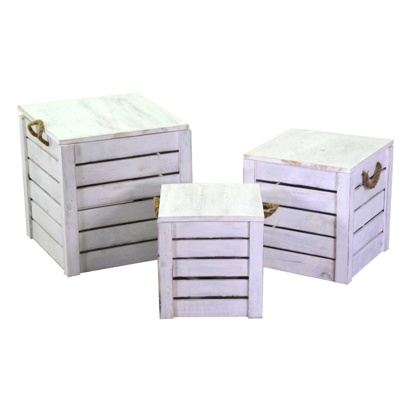 Scatola legno bianca 1-3 puff cm42x42h43,5