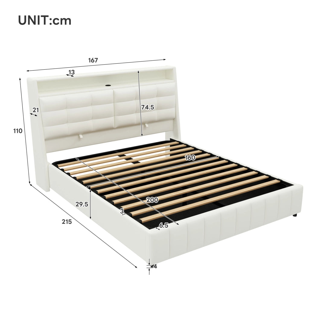 Letto piattaforma 160x200 con LED, USB e spazio contenitivo