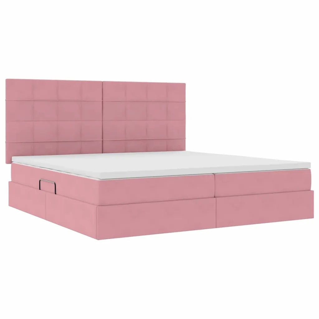 Letto con contenitore e materasso Rosa 200 x 200 cm Velluto 3372056