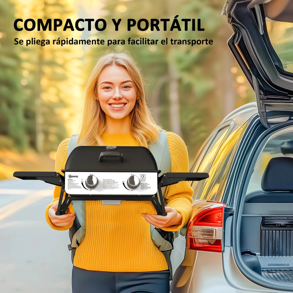 Barbecue a Gas 2 Fuochi Pieghevole con Termometro ¨C Minimal ¨C 101x48x41 cm Nero