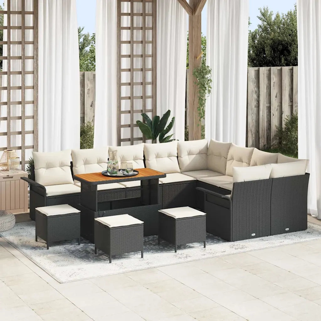 Set Divano da Giardino con cuscino 13 pcs Nero e Crema 3364130