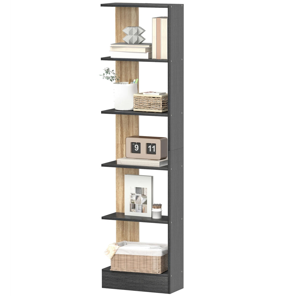 Libreria 5 Ripiani Aperti ¨C Xylo ¨C Nero e Rovere 45x21x170cm
