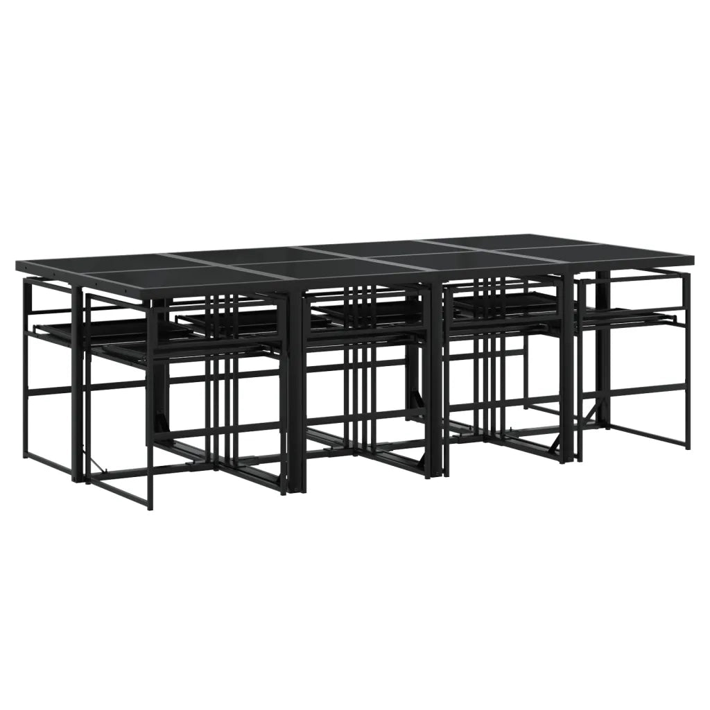 Set da Pranzo da Giardino 9 pz con Cuscini Nero in Textilene