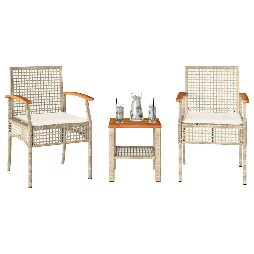Set da Bistrò 3 pz con Cuscini Beige Polyrattan e Legno Acacia 366261