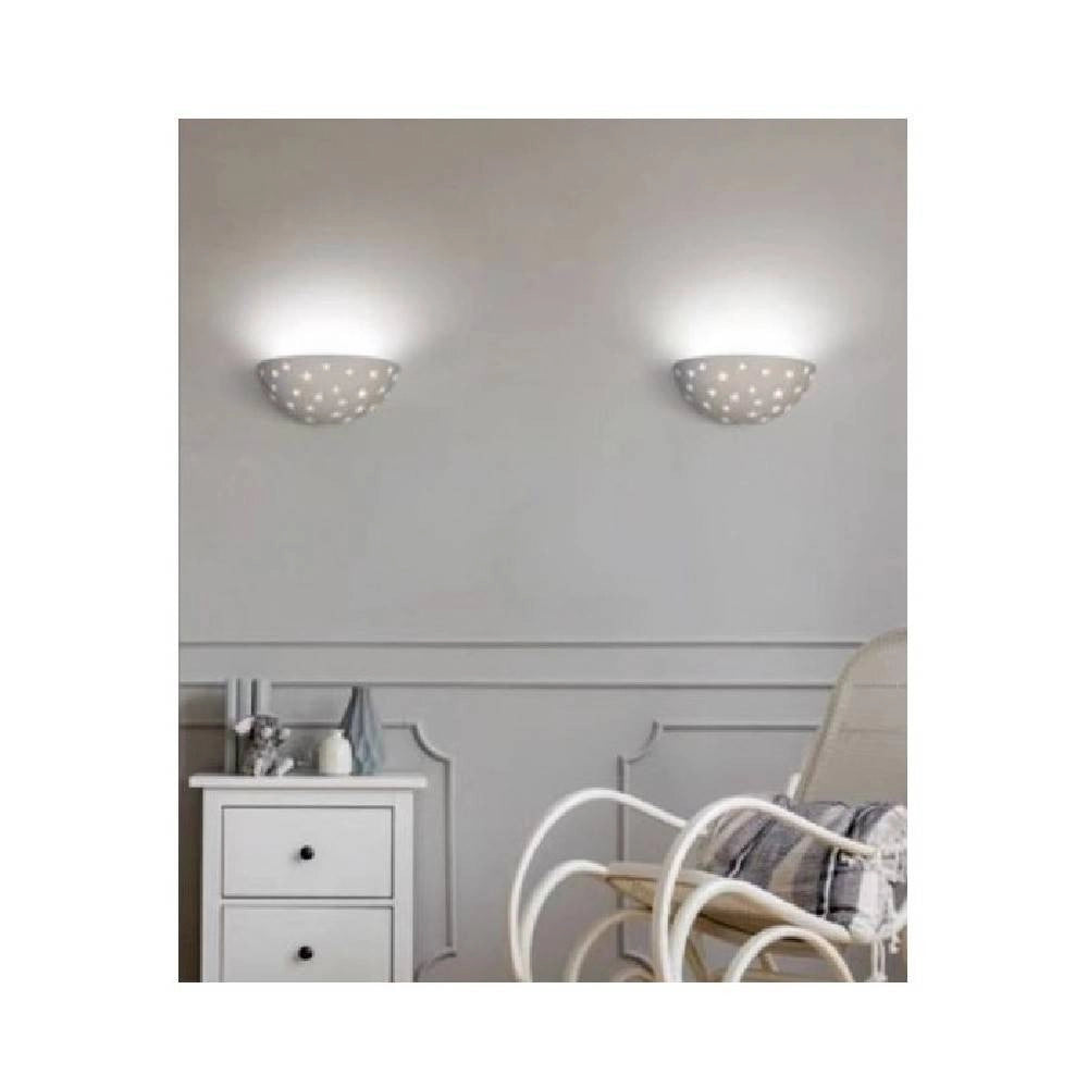 Trade Shop - Applique Lampada Parete Gesso A Forma Di Mezzaluna Con Stelle Intagliate Gs-e61 -