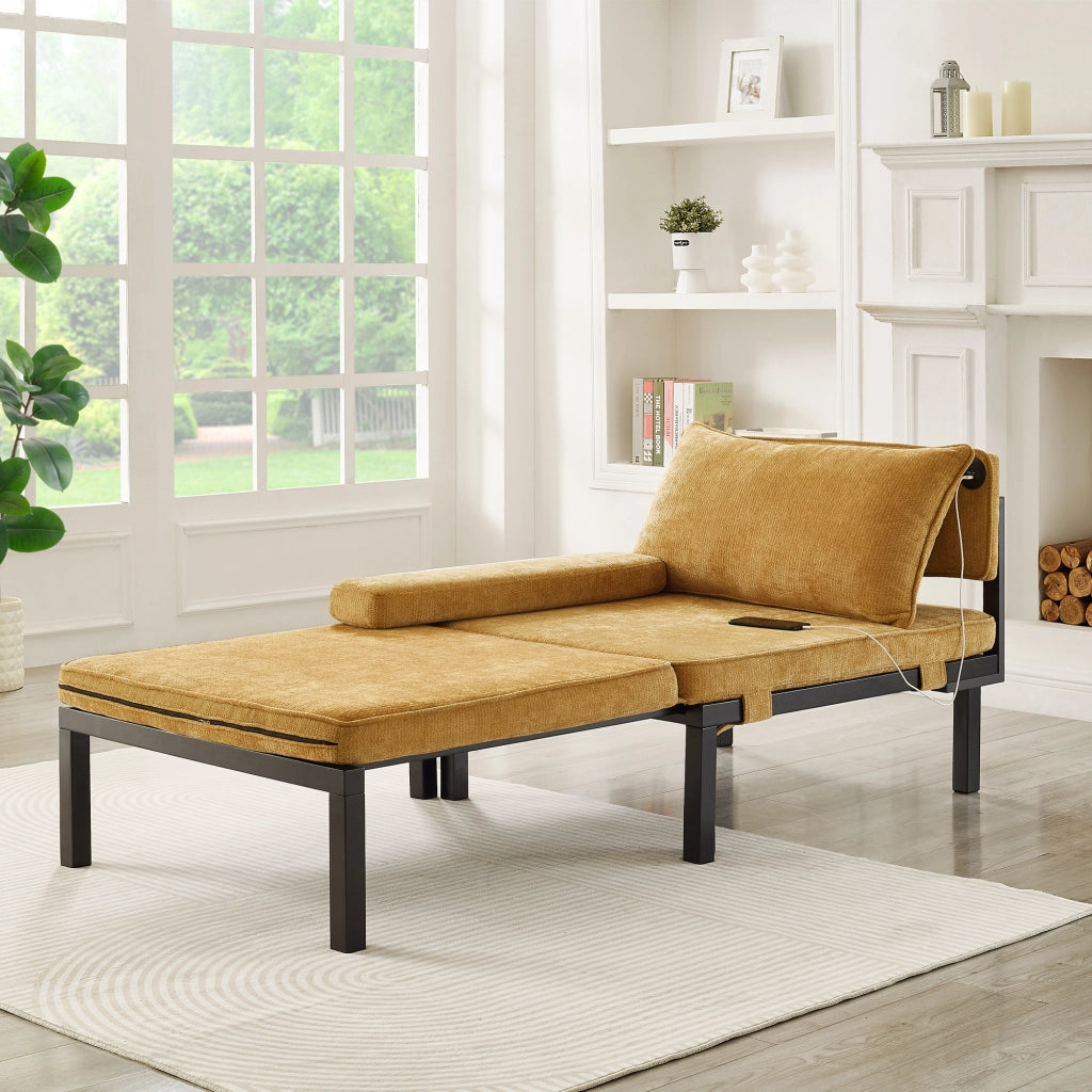 Divano Letto Singolo Pieghevole con Cuscino e Porte USB ¨C MINIMAL ¨C Giallo