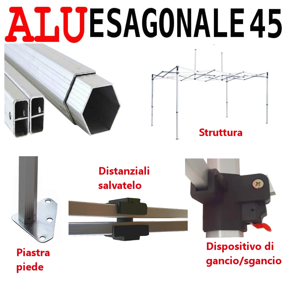 Gazebo 3x4,5 m blu SENZA laterali pieghevole alluminio piantone esagonale 45mm portatile estendibile richiudibile estensibile acciaio per fiere eventi stand chiosco tenda tendone mercato mercatino