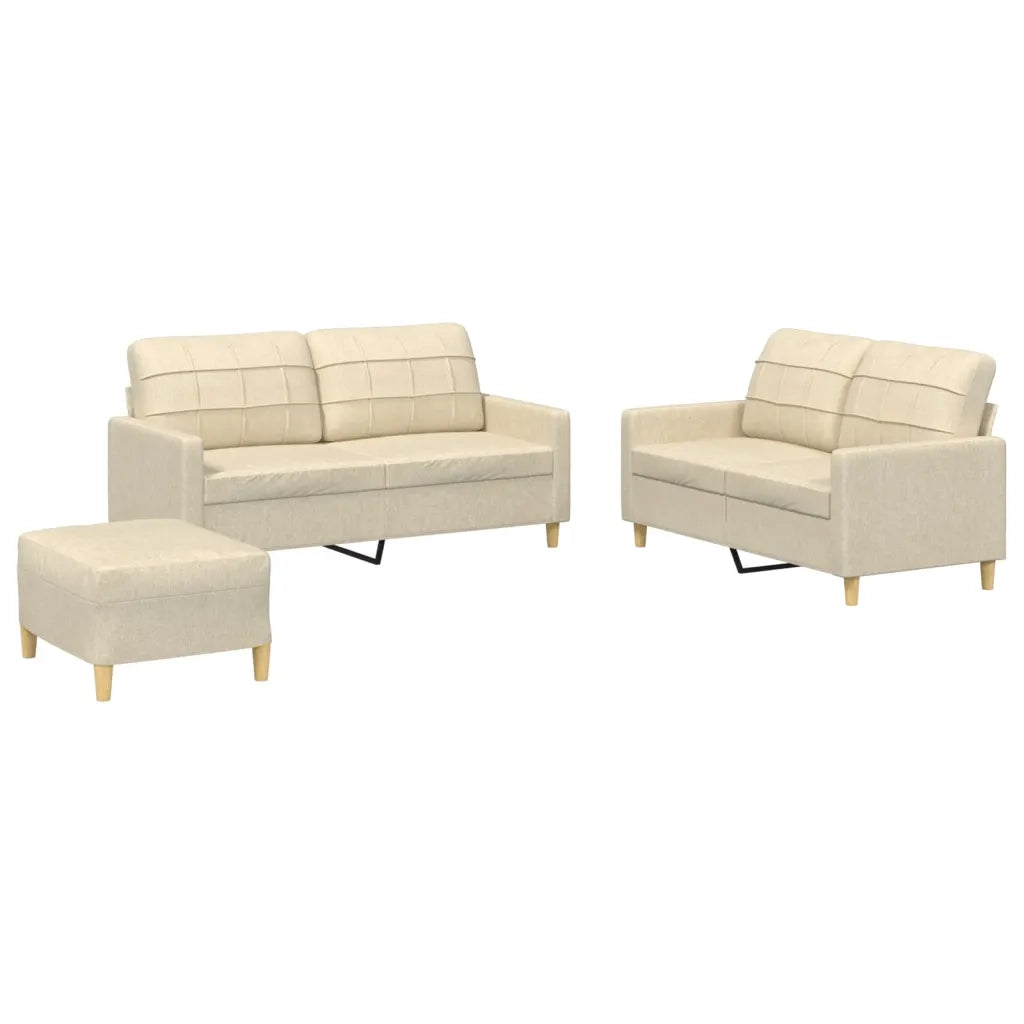 Set di Divani 3 pz con Cuscini Crema in Tessuto