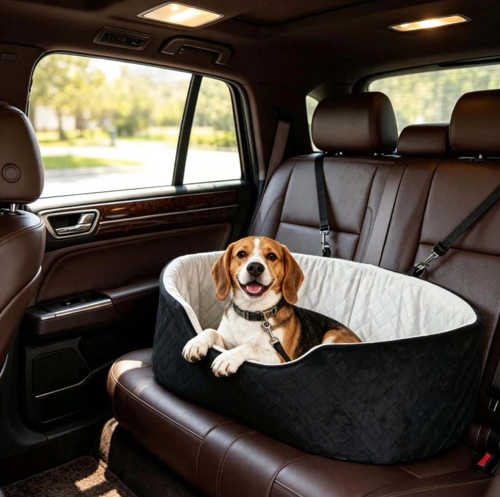 Seggiolino Auto per Cani Imbottito con Cintura di Sicurezza 77 x 43 x 28 cm Nero per Sedile Posteriore