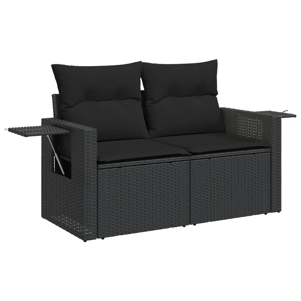 Set Divani da Giardino 10pz con Cuscini in Polyrattan Nero 3224844