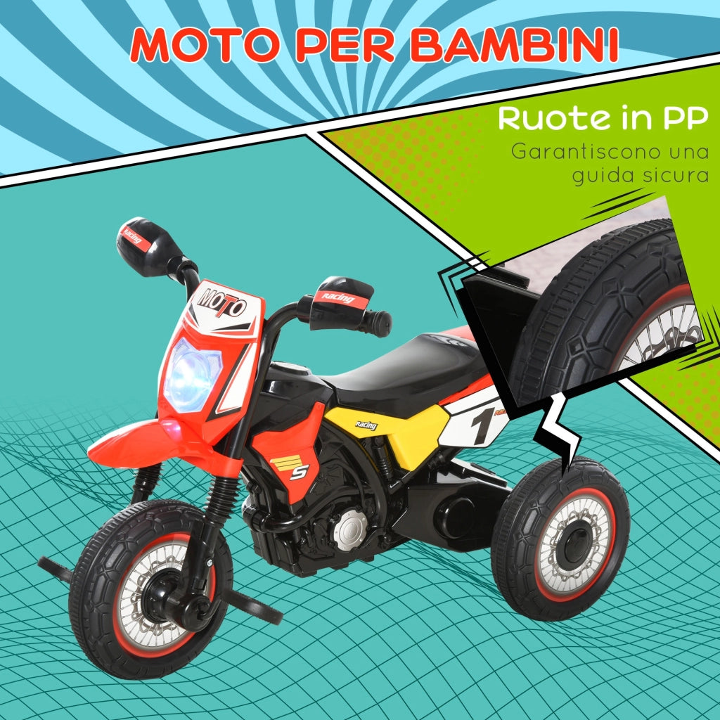 EasyComfort Triciclo per Bambini Stile Moto a Pedali con Luci e Suoni, 3 Ruote Larghe, Età 18-36 Mesi, 71x40x51cm, Rosso