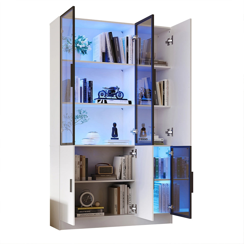 Vetrina libreria 120x35x200 cm con LED - Xylo - ante in vetro, struttura alluminio, per collezioni, soggiorno