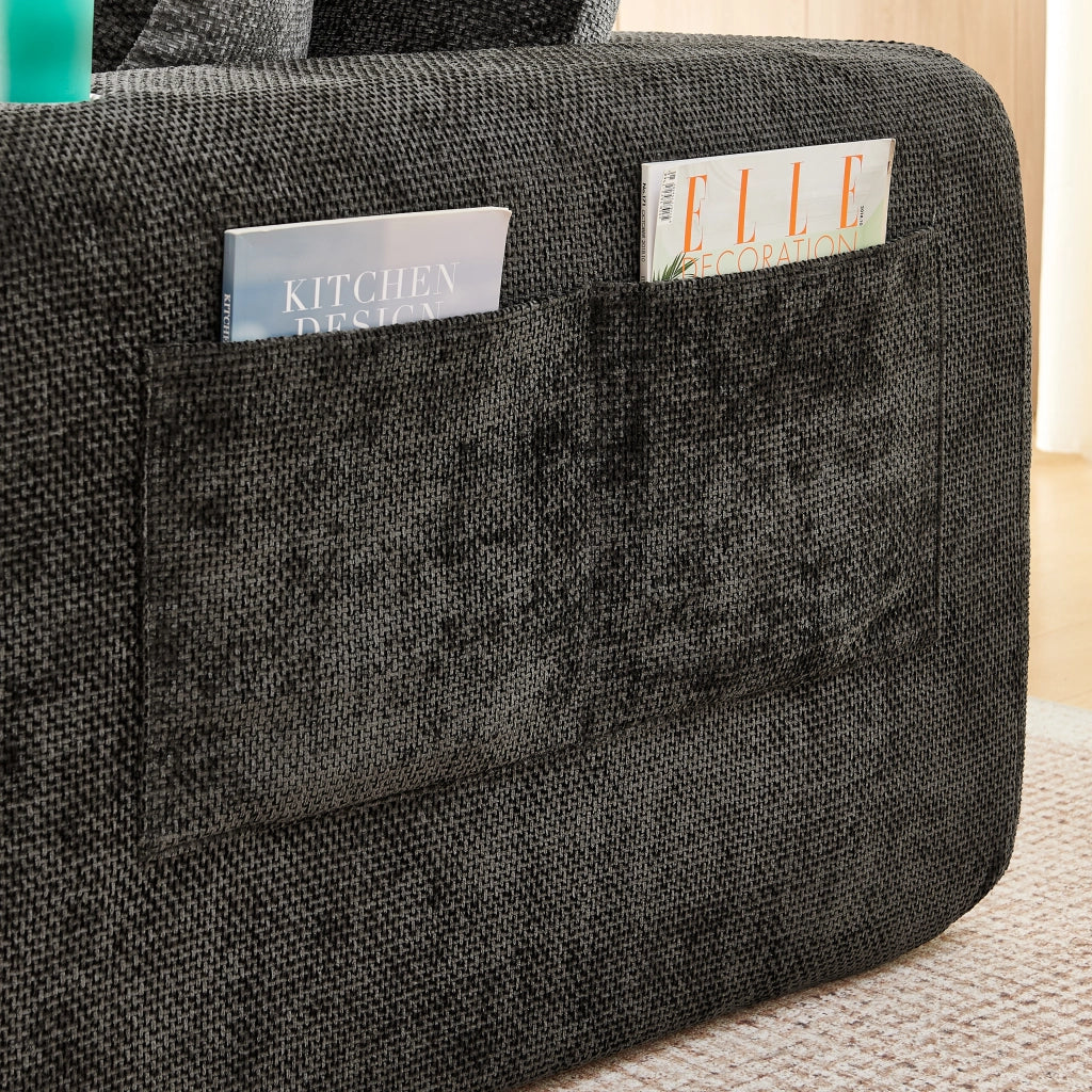 Divano Angolare L Form con Braccioli e Portabicchieri ¨C MINIMAL ¨C Tessuto Lino Beige