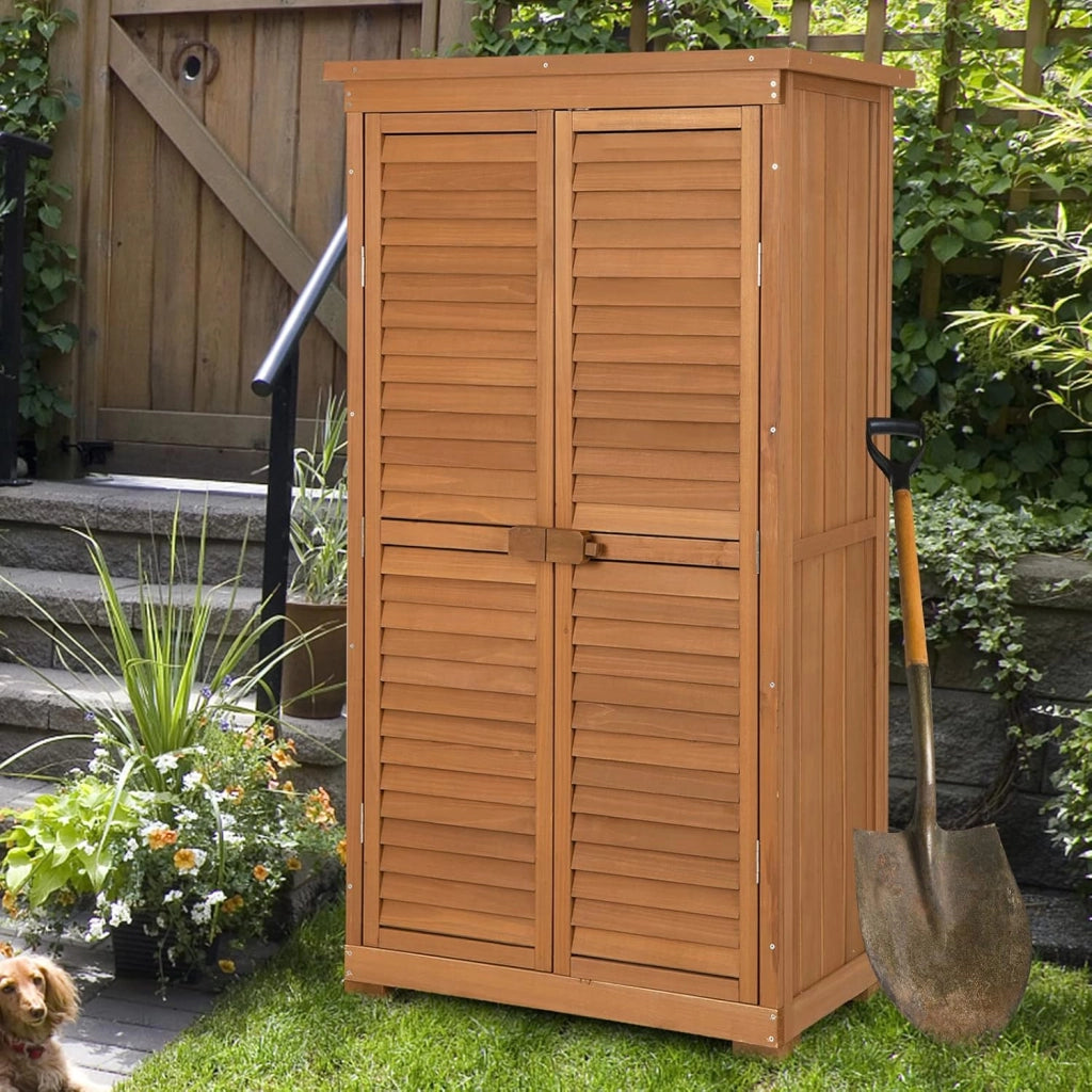 Capanni da Esterno, Armadio da Giardino in Legno Massiccio con 3 Ripiani Rimovibili, Tetto Impermeabile in Asfalto, Piedini Regolabili, Ripostiglio per Giardino, Terrazza e Cortile