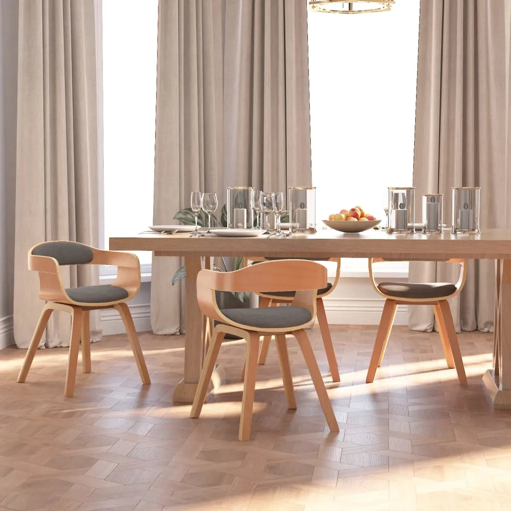 Sedie da Pranzo 4 pz Grigio Chiaro Legno Curvato e Tessuto 3092387