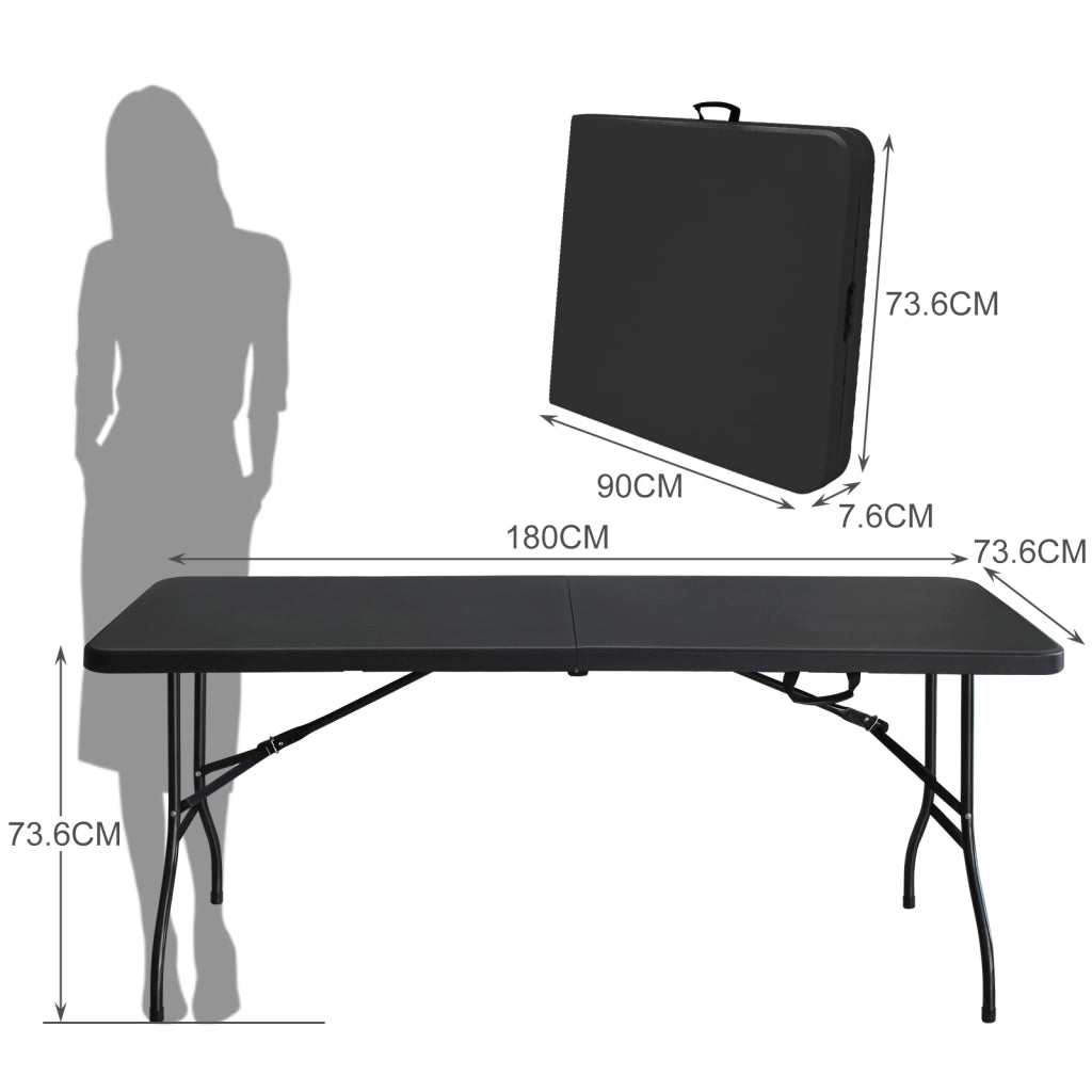 Tavolo pieghevole portatile pesante da 180 cm con maniglia; tavolo pieghevole; tavolo pieghevole multifunzionale per feste picnic in campeggio dentro e all'aperto; capacità peso 135 KG (nero)