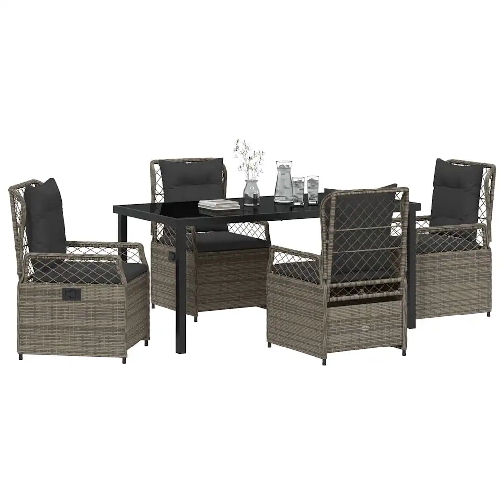 Set da Pranzo per Giardino 5 pcs Grigio polyrattan