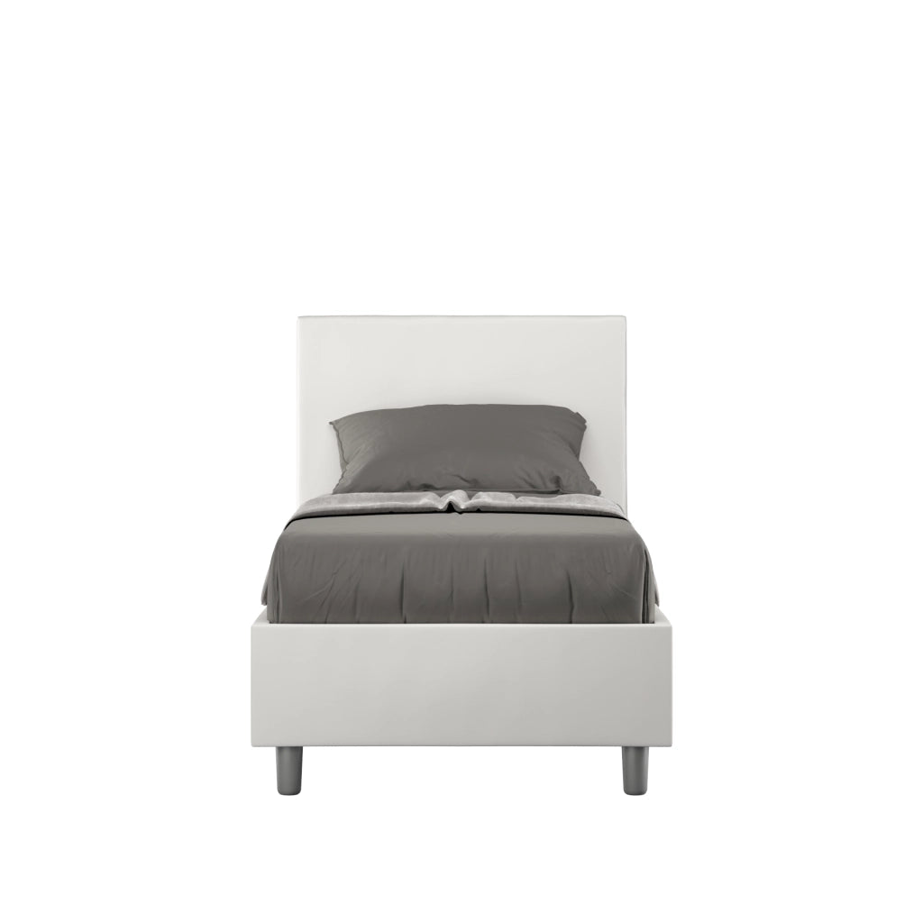 BS COM Letto singolo senza rete imbottito 80x190 similpelle bianco