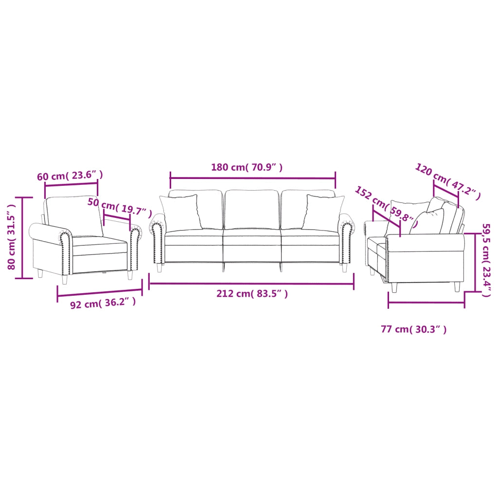 Set di Divani 3 pz con Cuscini Blu in Velluto 3202199