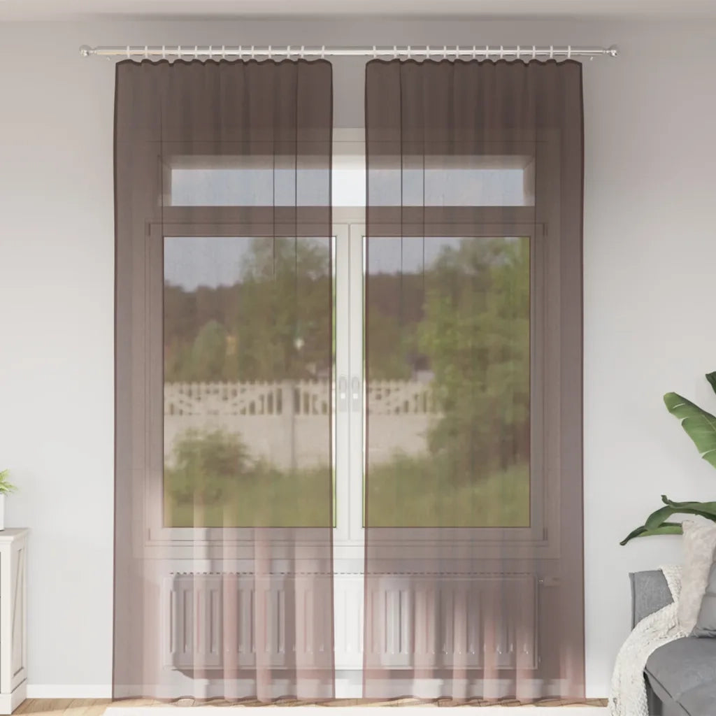 Tende in Voile con Linguetta 2 pz Marrone