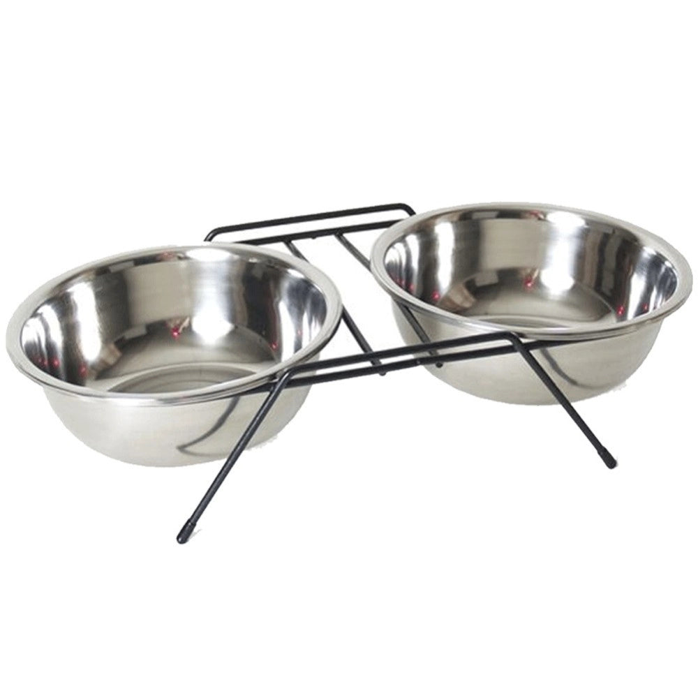 Trade Shop - Ciotola Doppia Rialzata Per Cani 2 Per 20cm Con Supporto Cibo Acqua In Metallo -