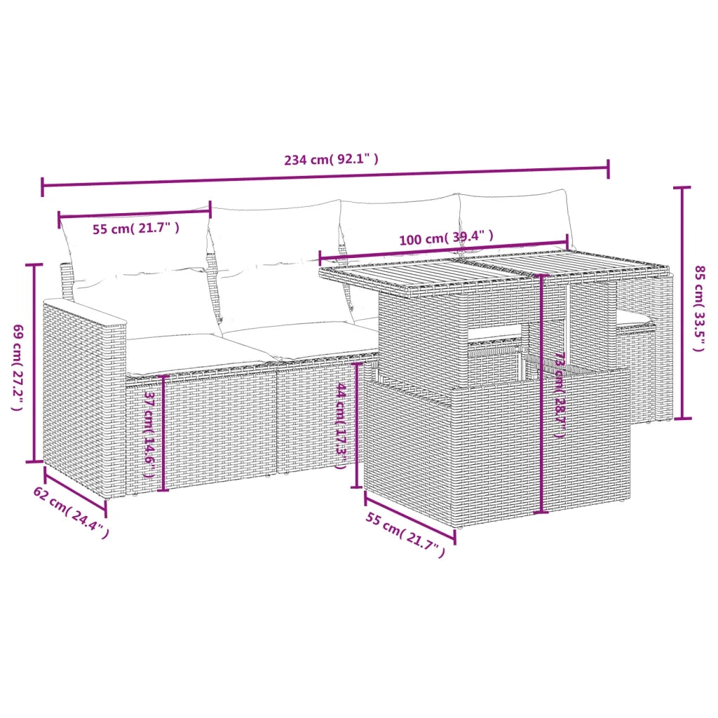 Set Divano da Giardino 5 pz con Cuscini Grigio in Polyrattan 3272957