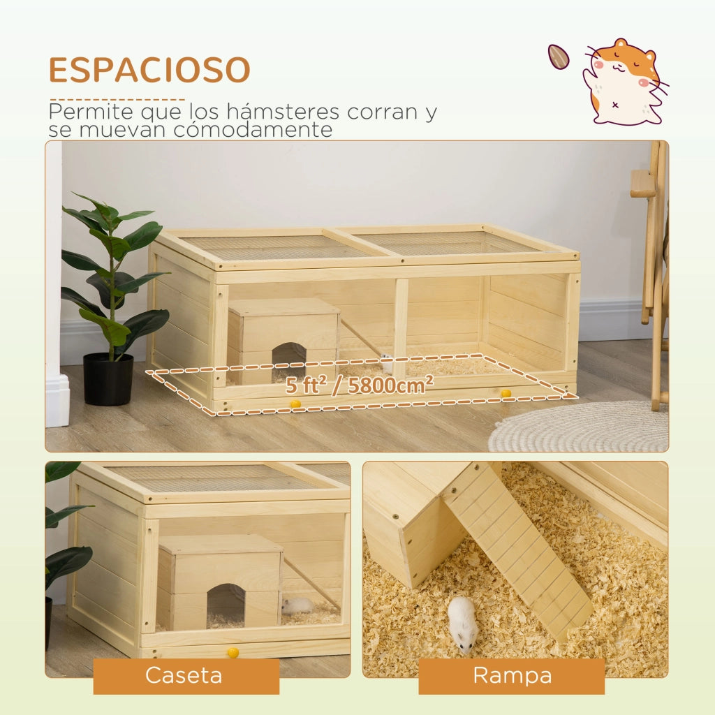 Gabbia per criceti in legno ¨C Xylo ¨C naturale con tetto apribile e vassoio estraibile 100x58x38 cm