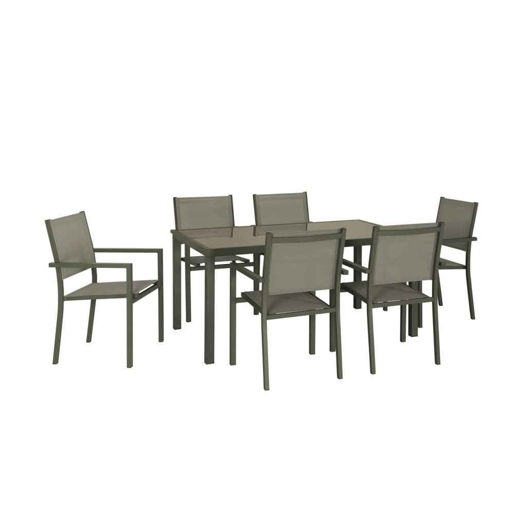Set tavolo da giardino in alluminio e textilene con 6 sedie, verde