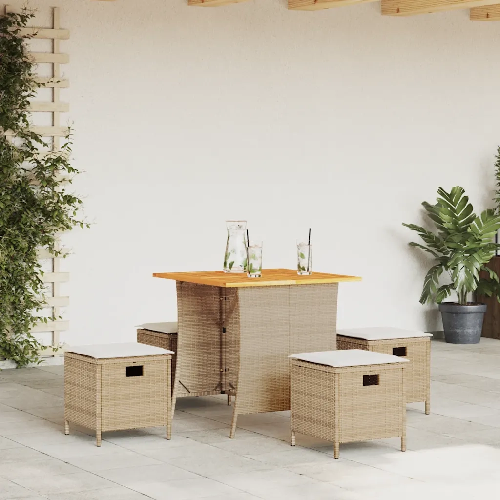 Set da Pranzo da Giardino 5 pz con Cuscini Beige in Polyrattan 365422