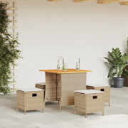 Set da Pranzo da Giardino 5 pz con Cuscini Beige in Polyrattan 365422