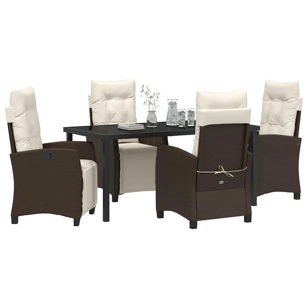 Set da Pranzo per Giardino con cuscino 5 pcs Marrone polyrattan