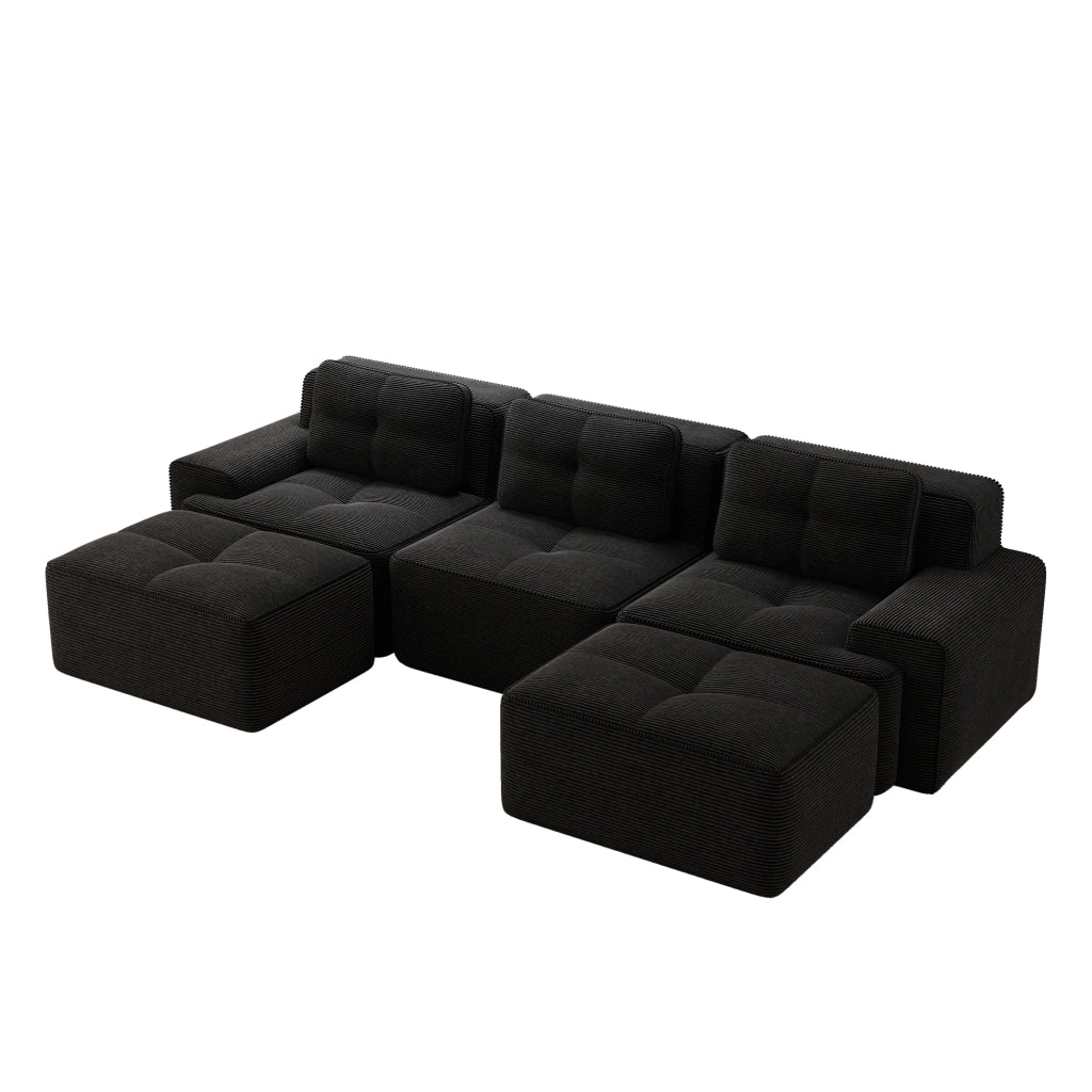 Divano Modulare 3 Posti con Ottoman ¨C Xylo ¨C Velluto a Coste, Nero, Angolare