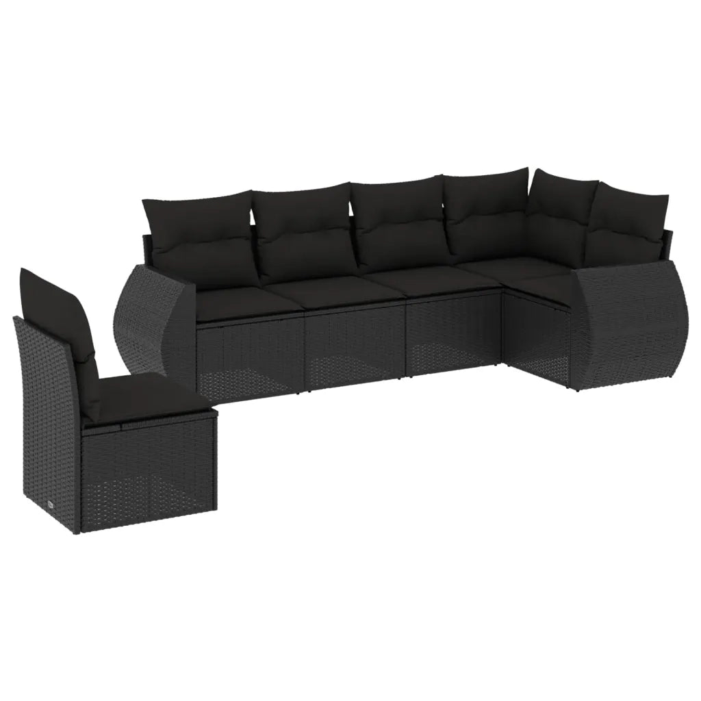Set Divano da Giardino 6 pz con Cuscini Nero in Polyrattan