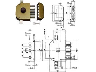 SERRATURA TRIPLICE DA APPLICARE SENZA SCROCCO A POMPA 3200  mm.60 SX (3200C52)    CR