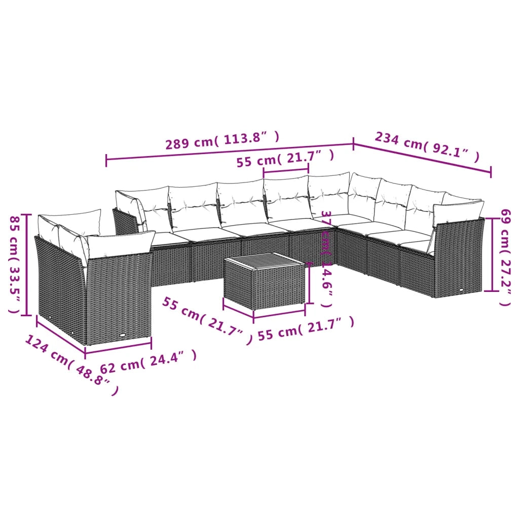 Set Divani da Giardino 11 pz con Cuscini in Polyrattan Grigio 3256053