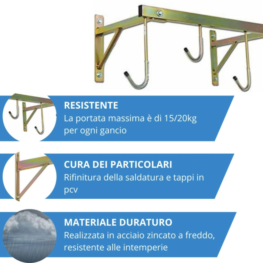 Andrys Porta Bici Muro 4 Posti con Ganci Smontabile Zincato Oro