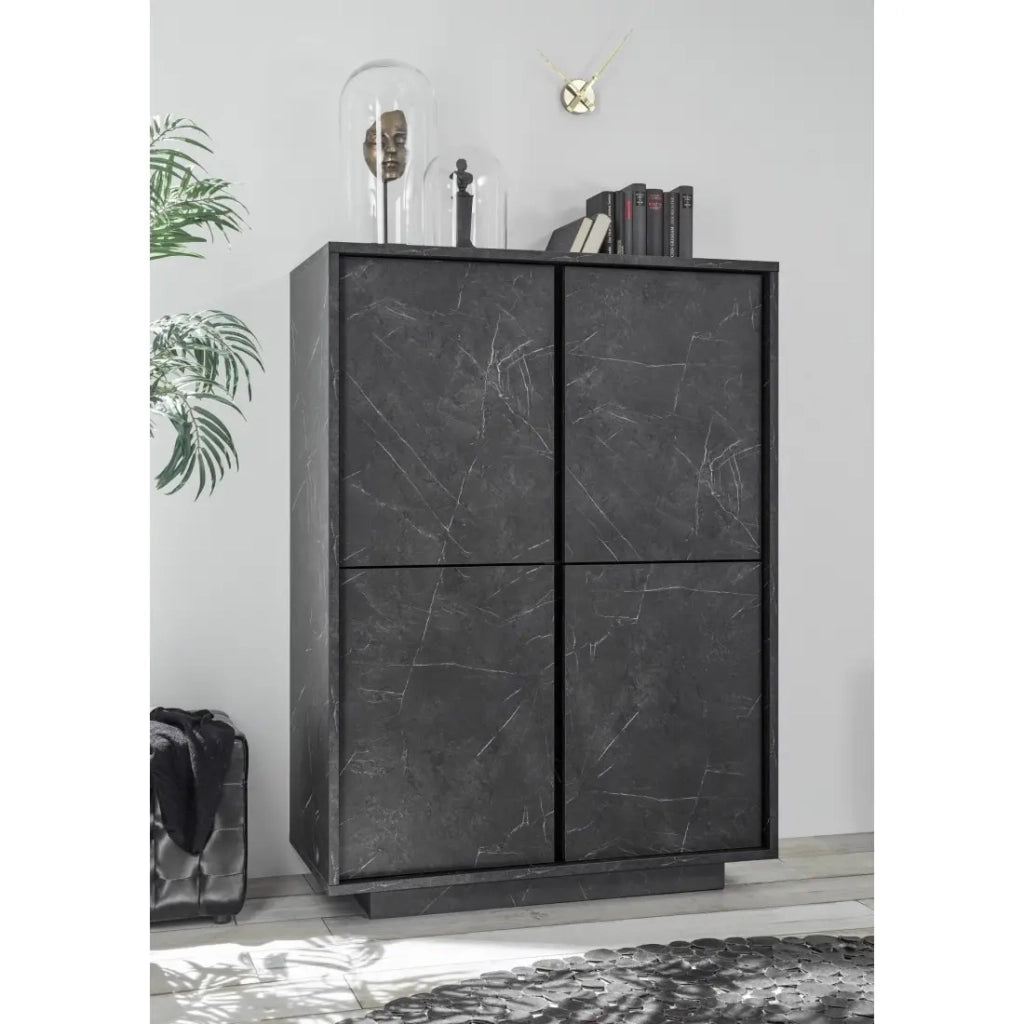 Credenza a 4 porte, collezione COLOMARMO, colore nero effetto marmo, ideale per il tuo soggiorno o sala da pranzo.