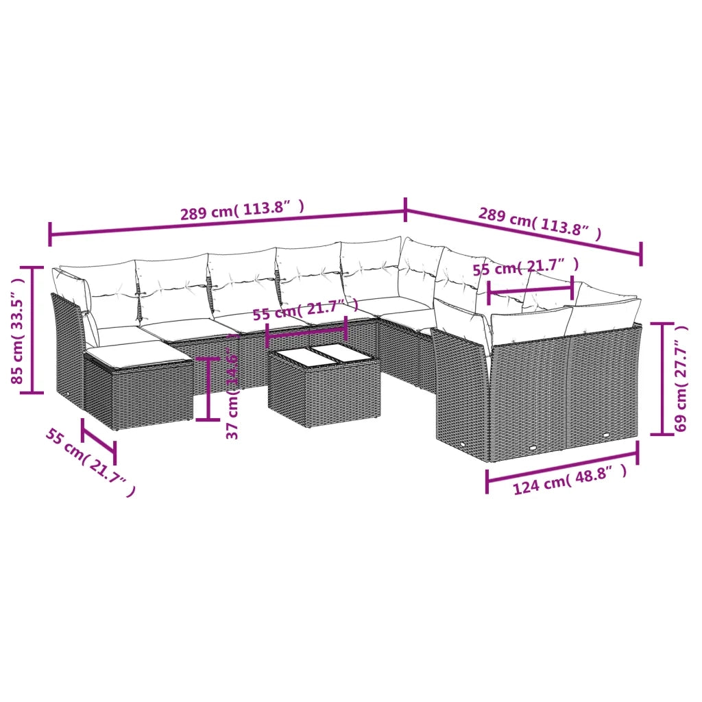 Set Divani da Giardino 12 pz con Cuscini Grigio in Polyrattan 3218620