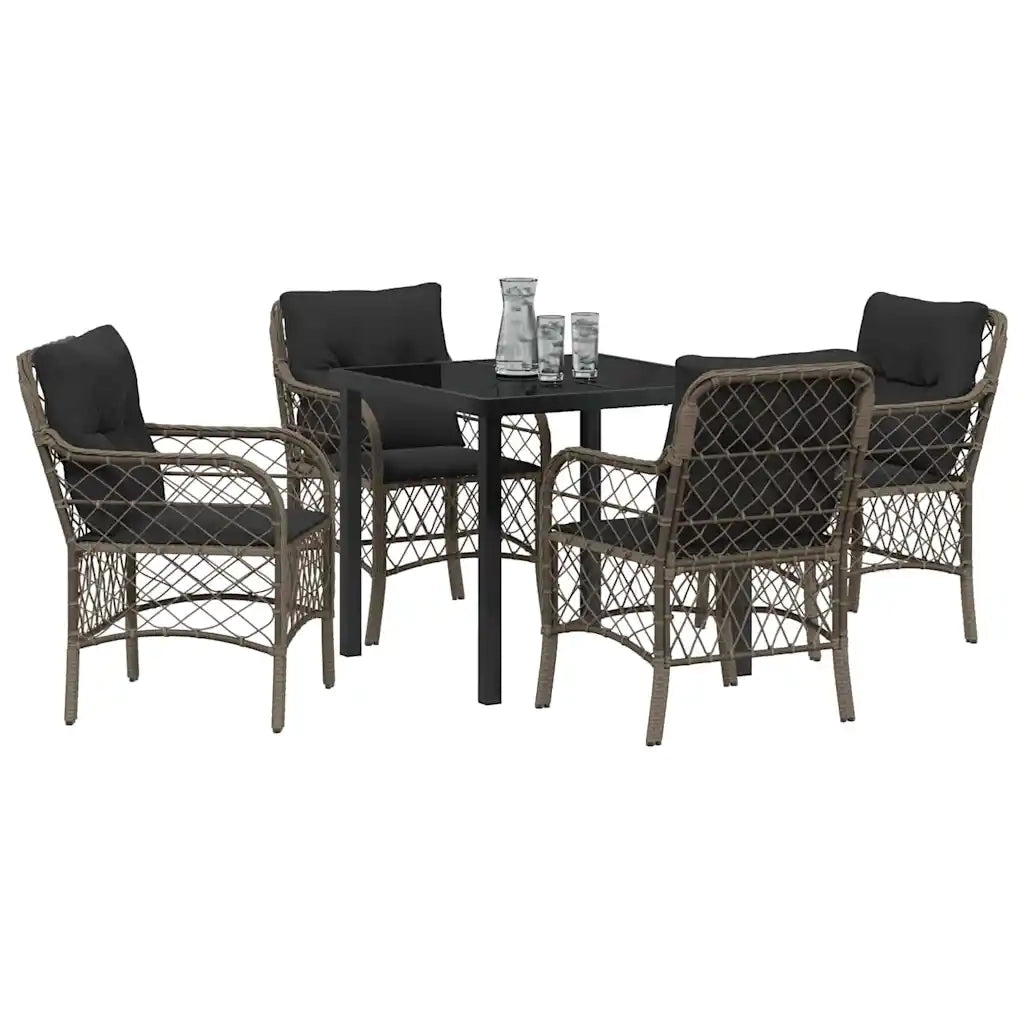 Set da Pranzo per Giardino con cuscino 5 pcs Grigio polyrattan