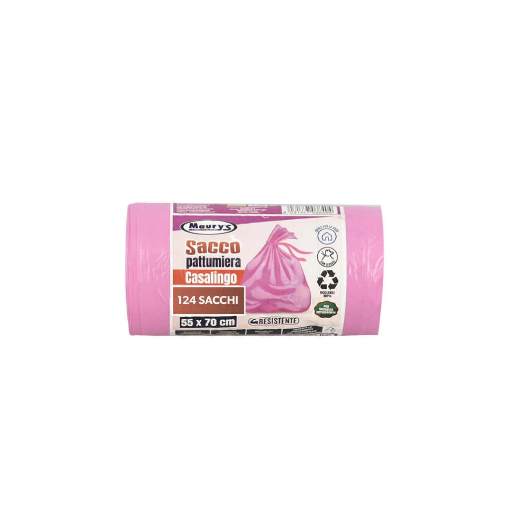 MAURY'S SET 124 SACCHI PER PATTUMIERA 55X70CM IN ROTOLI DA 31 PEZZI ROSA