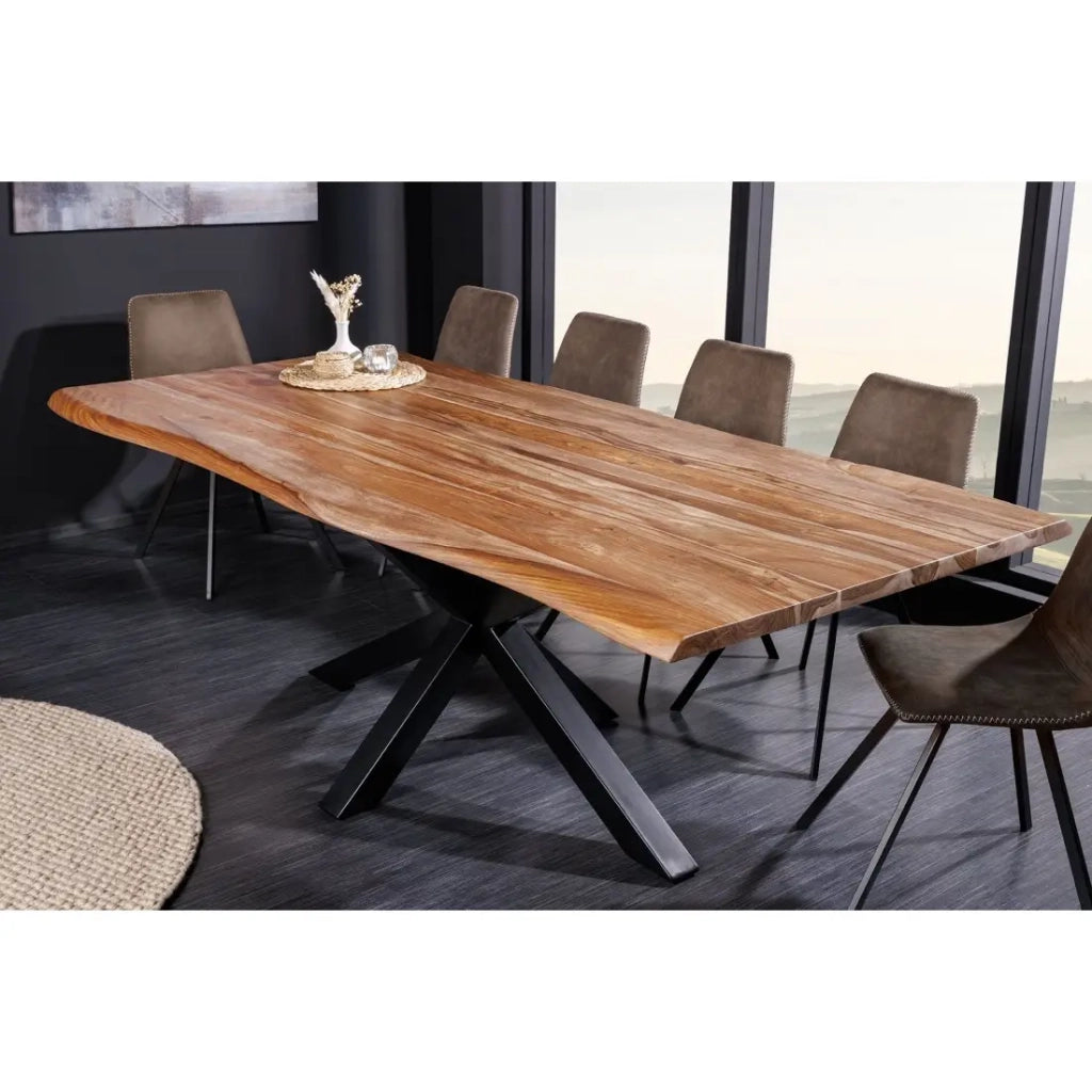 ARKAYA Legno massiccio di sheesham verniciato e metallo nero 200 cm Spessore del piano 35 mm Stile industriale