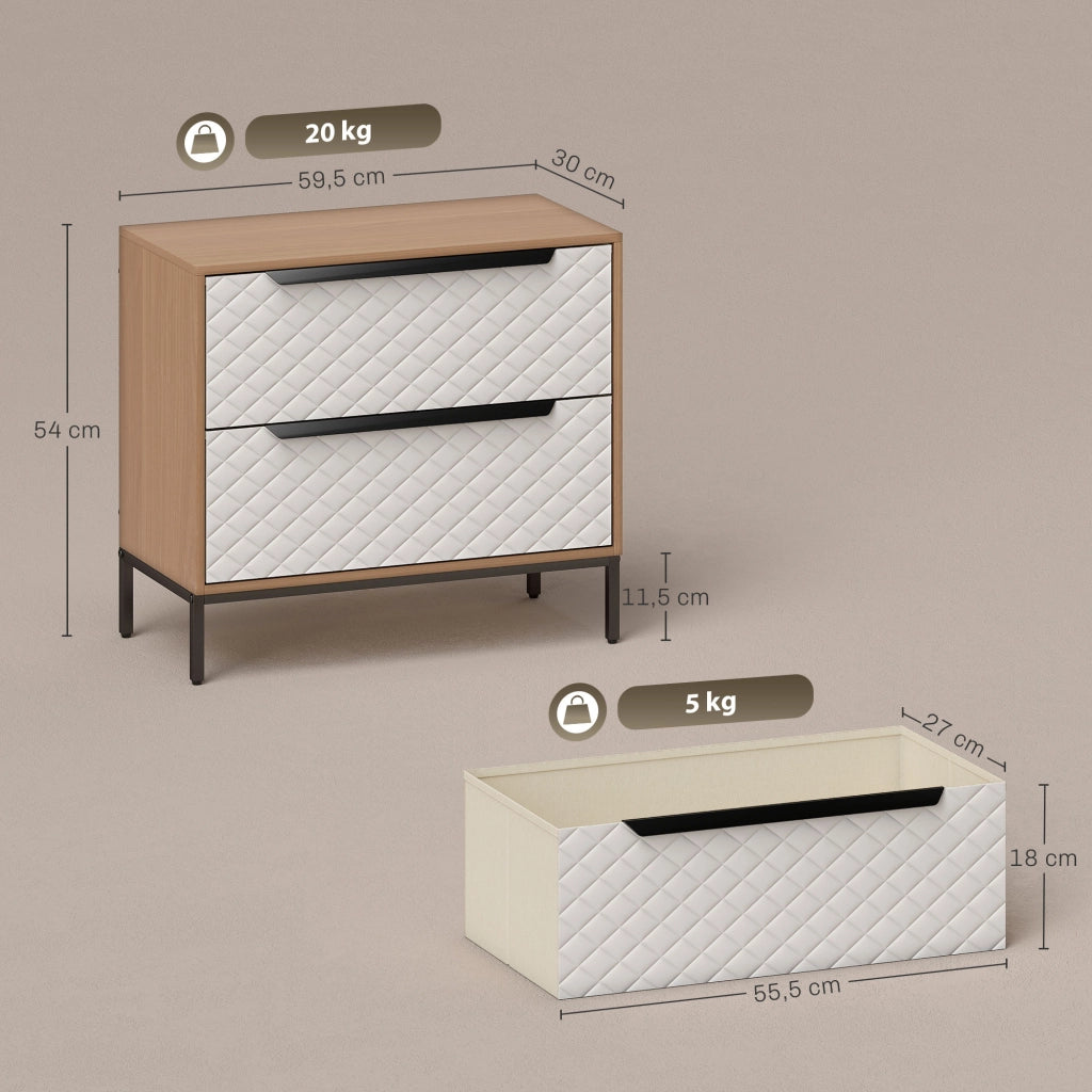 Cassettiera con 2 Cassetti Tessuto Diamante ¨C Zephmum ¨C Naturale e Bianco