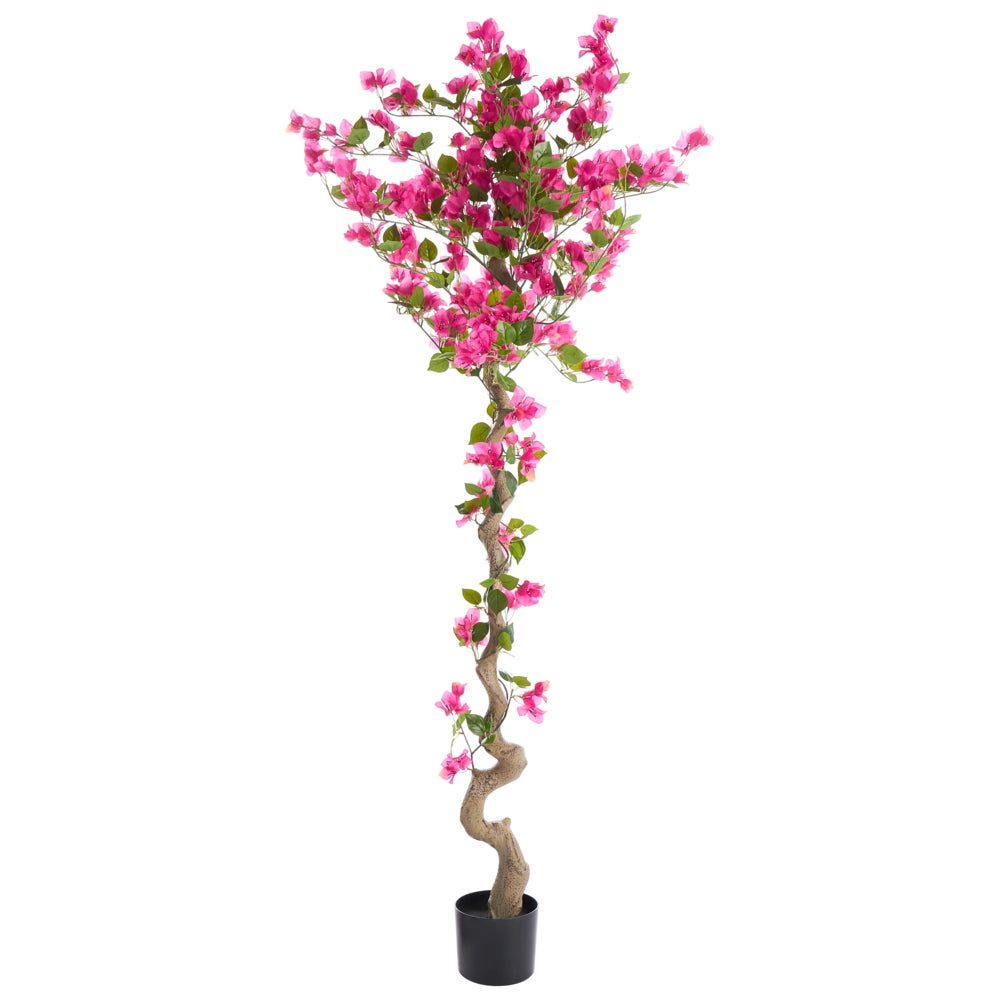 Pianta Artificiale in Vaso Nero con Bouganville Rosa in Plastica 180 cm per Decorazione d’Interni