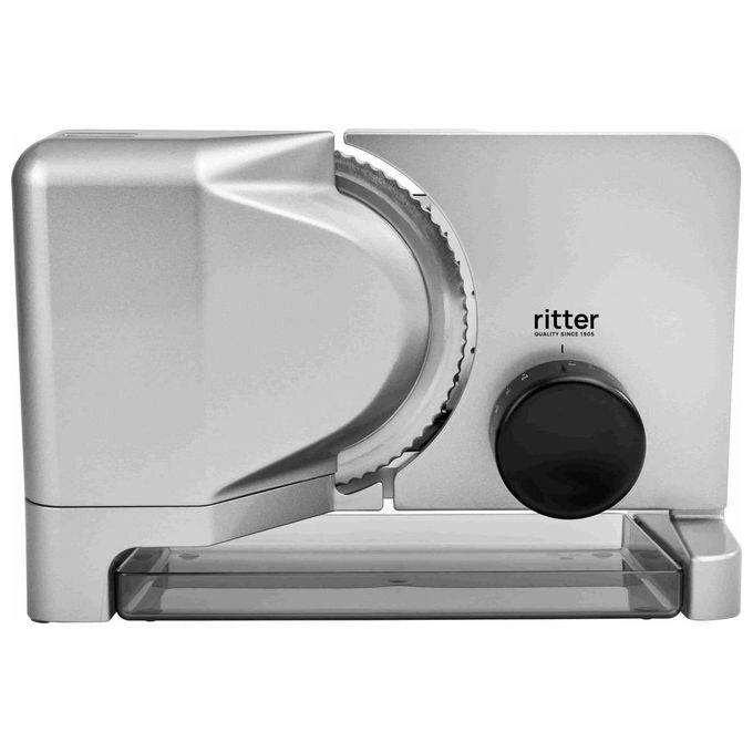 Ritter E 16 Affettatrice elettrica compatta in metallo con motore ECO 65 W lama dentata da 17 cm regolazione continua fino a 20 mm colore argento metallico