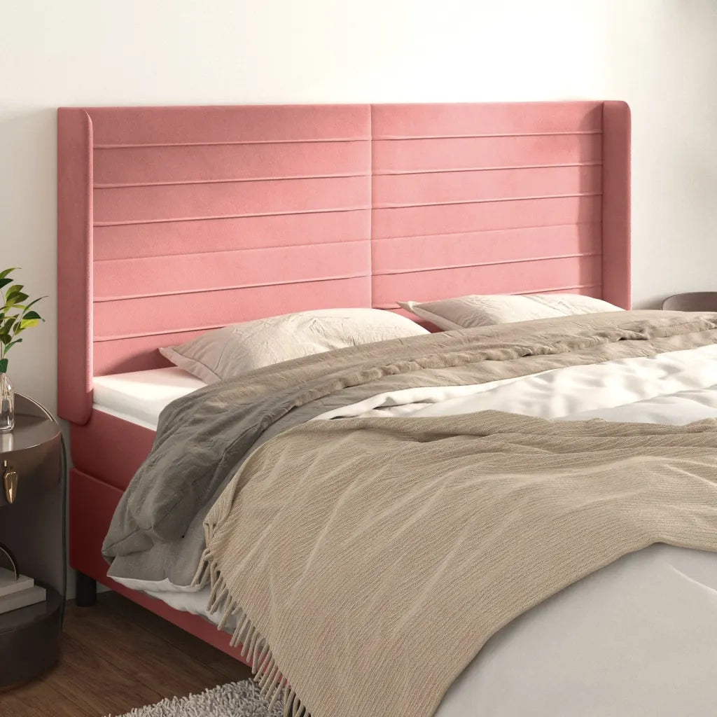 Testiera ad Orecchio-Testata con Orecchie Rosa 203x16x118/128 cm in Velluto 753366